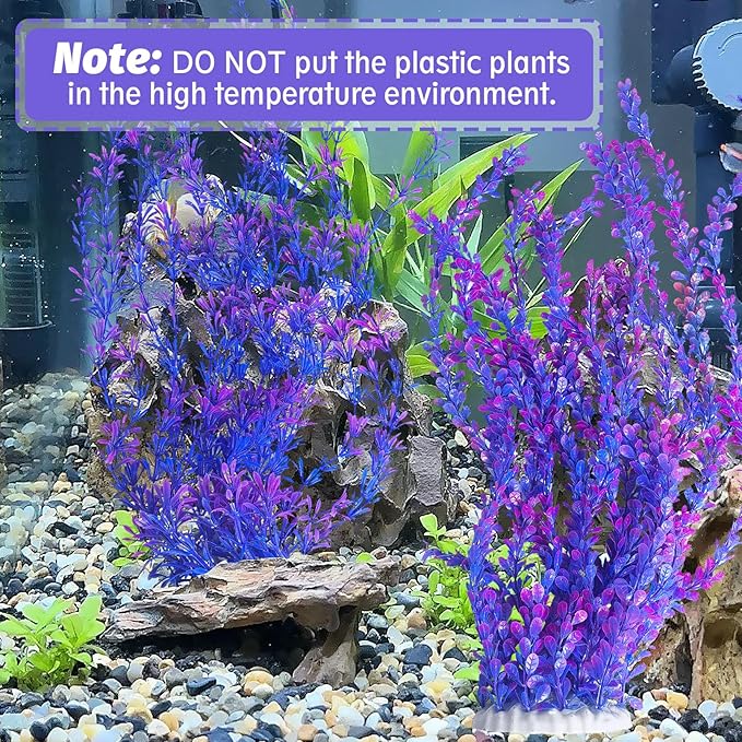 Hamiledyi Aquarium Plastic Plants Aquarium Decor Artificial Fish Tank Plants,Tall Fish Tank Decorations, Extra Large Aquarium Plant 23.6-inch Tall,2PCS（Purple Style B）