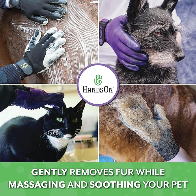 H HANDSON Pet Grooming Gloves - Patented #1 Ranked, Award Winning Shedding, Bathing, & Hair Remover Gloves - Gentle Brush for Cats, Dogs, and Horses (Red, Small)
