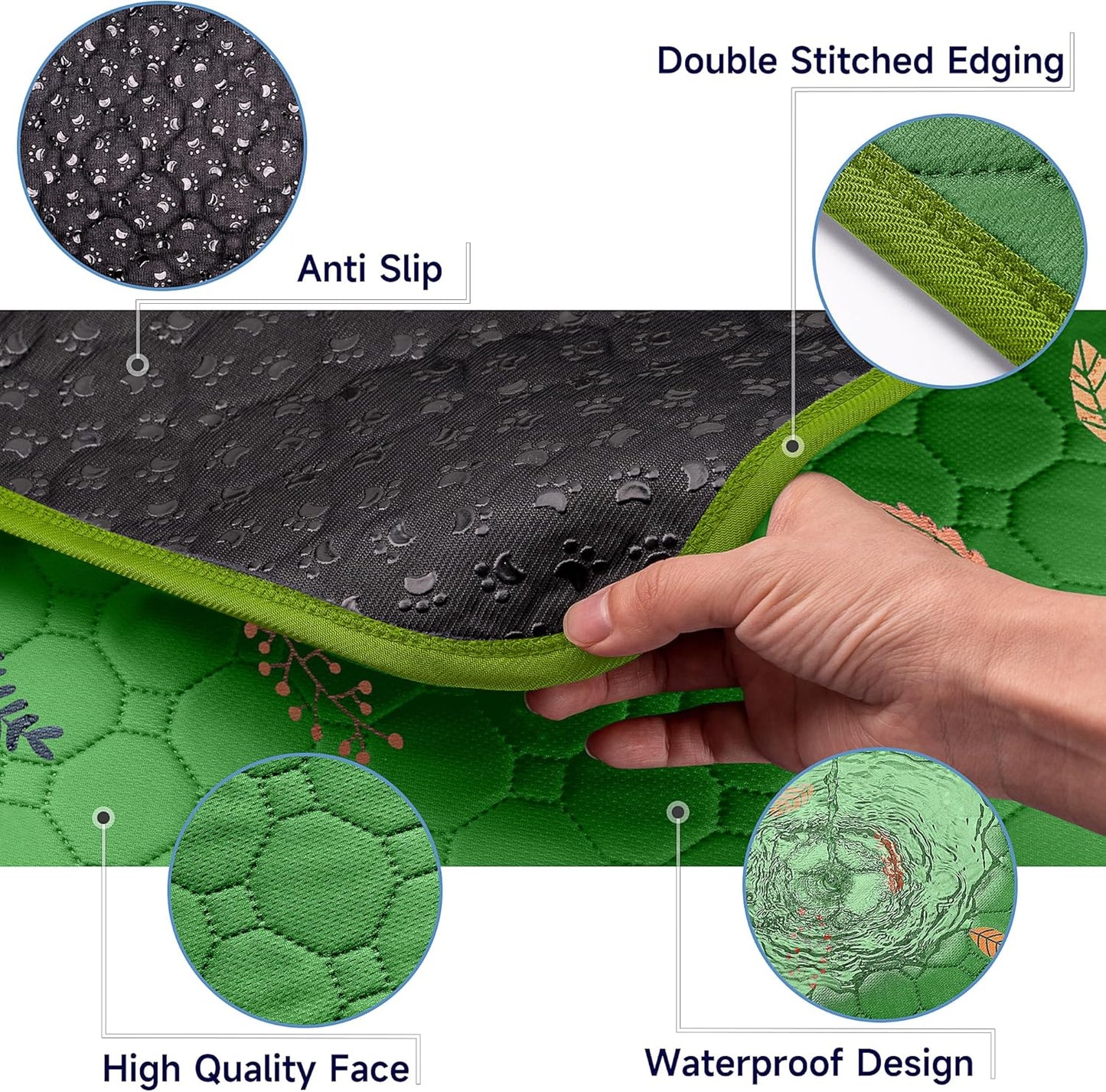 Sunheir Washable Pee Pads for Dogs 2-Pack Reusable Puppy Pads Pet Training Pads, Waterproof Dog Pee Pads for Crate, Whelping Pad, Non-Slip Protects Against Urine Leakage (Leaves - Green, 18x24)