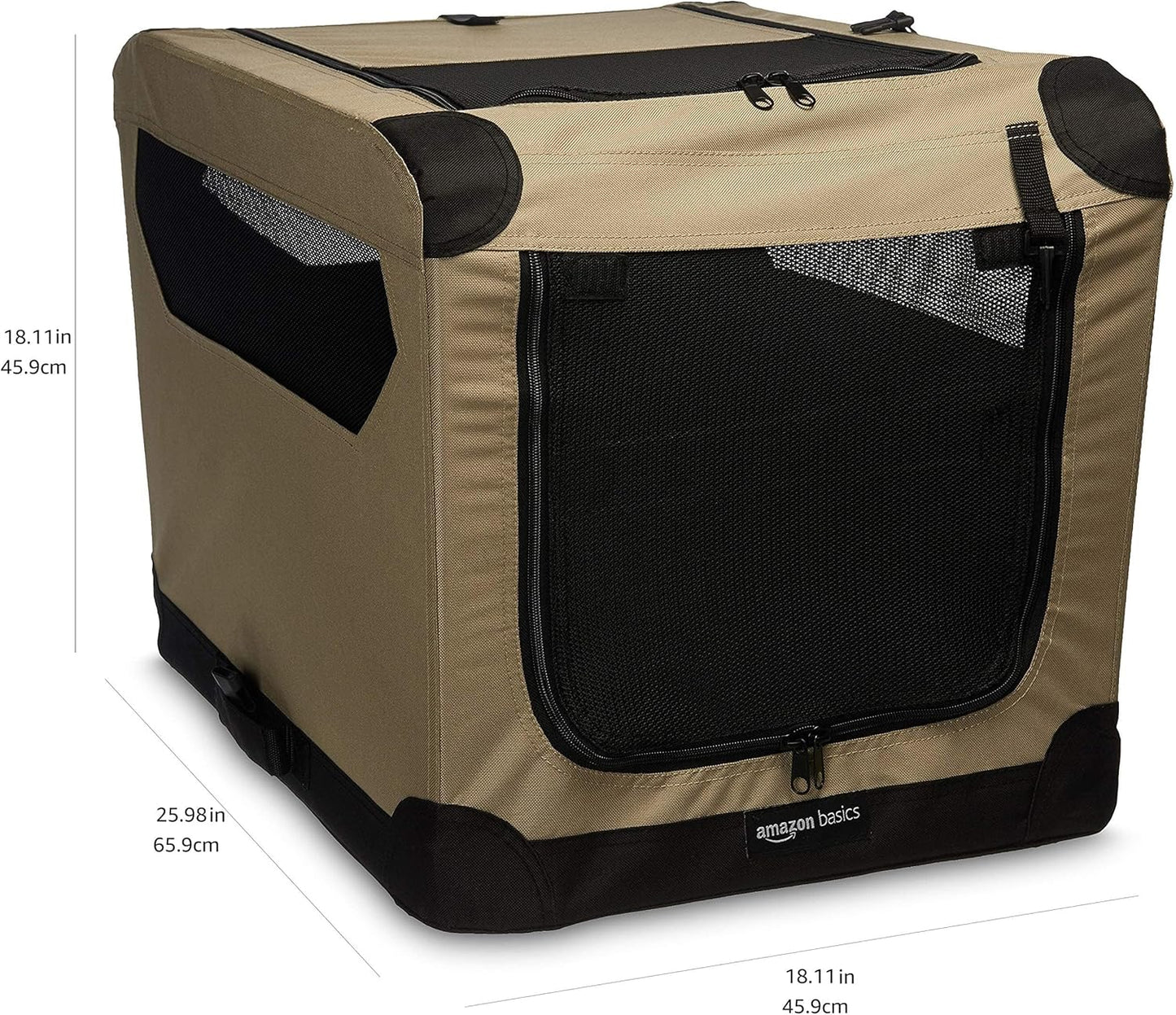 Amazon Basics 2 Door Foldable and Portable Travel Pet Kennel for Cat, Dog, Rabbit, 26 inch, Tan, S 26" x 18" x 18"