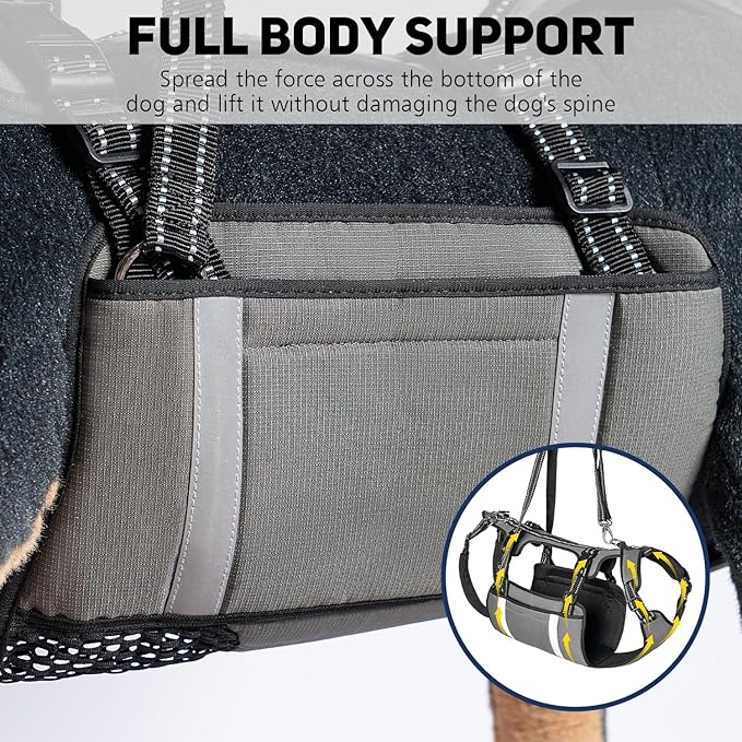 COODEO Mobility Dog Lift Harness, Emergency Carry Sling, Pet Rear Leg Support Rehabilitation Lifts Vest, Dog Carrier for Senior Dogs Joint Injuries, Arthritis (Military Green, M)