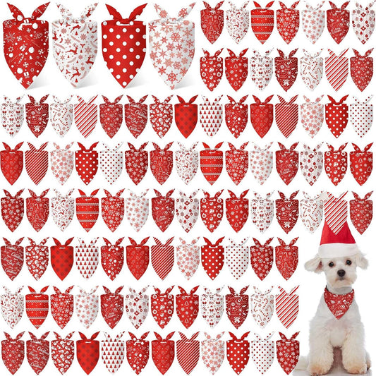 Chunful 100 Pieces Christmas Dog Bandanas Bulk Red and White Xmas Bandanas for Dogs Triangle Scarf Bib Kerchief Set for Small Medium Large Doggie Christmas Costume Decor(25.6 x 17.7 x 17.7)