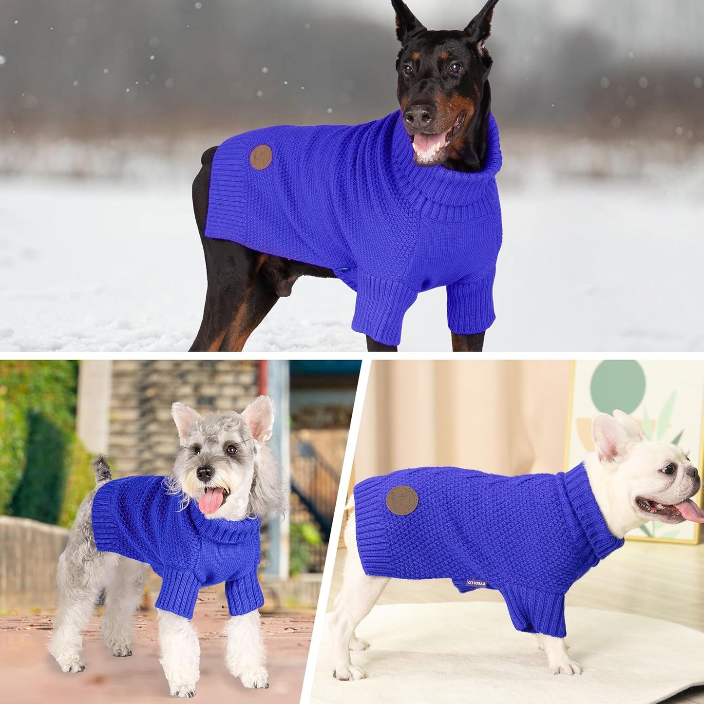 cyeollo Dog Sweater Pullover Turtleneck for Dogs, Classic Knitwear Fall Winter Cold Weather Doggie Clothes Warm Pet Apparel Small Medium Large Dog Sweaters, Royal Blue XL