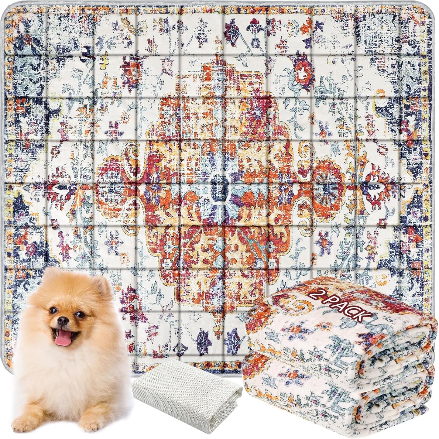 Washable Thickened Pee Pads for Dogs, 2 Pack (36"x42") Upgrade Reusable Puppy Pads with Non-Slip Rug, Super Absorbent Leakproof Puppy Training & Whelping Pads for Dogs, Doggie