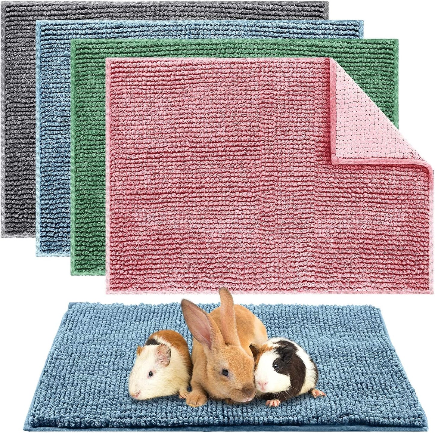 Amylove 4 Pcs Guinea Pig Cage Liner Guinea Pig Bedding Washable Fleece Pee Pads Reusable Small Animals Training Mat Small Animal Sleeping Bed for Bunny Hamster(Mixed Colors,16 x 24 Inch)