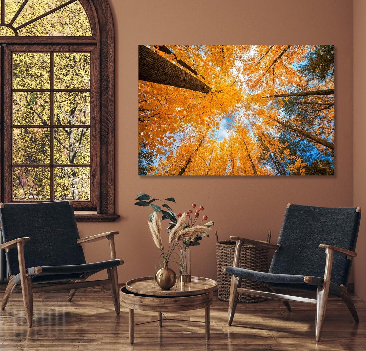 Nature Wall Art Prints - Ocean Forest Mountain Lake Canvas Landscapes - Small to Extra Large Living Room Bedroom Kitchen Bathroom Décor (Blue Sky Through Yellow Autumn Trees, 24L" x 36W")