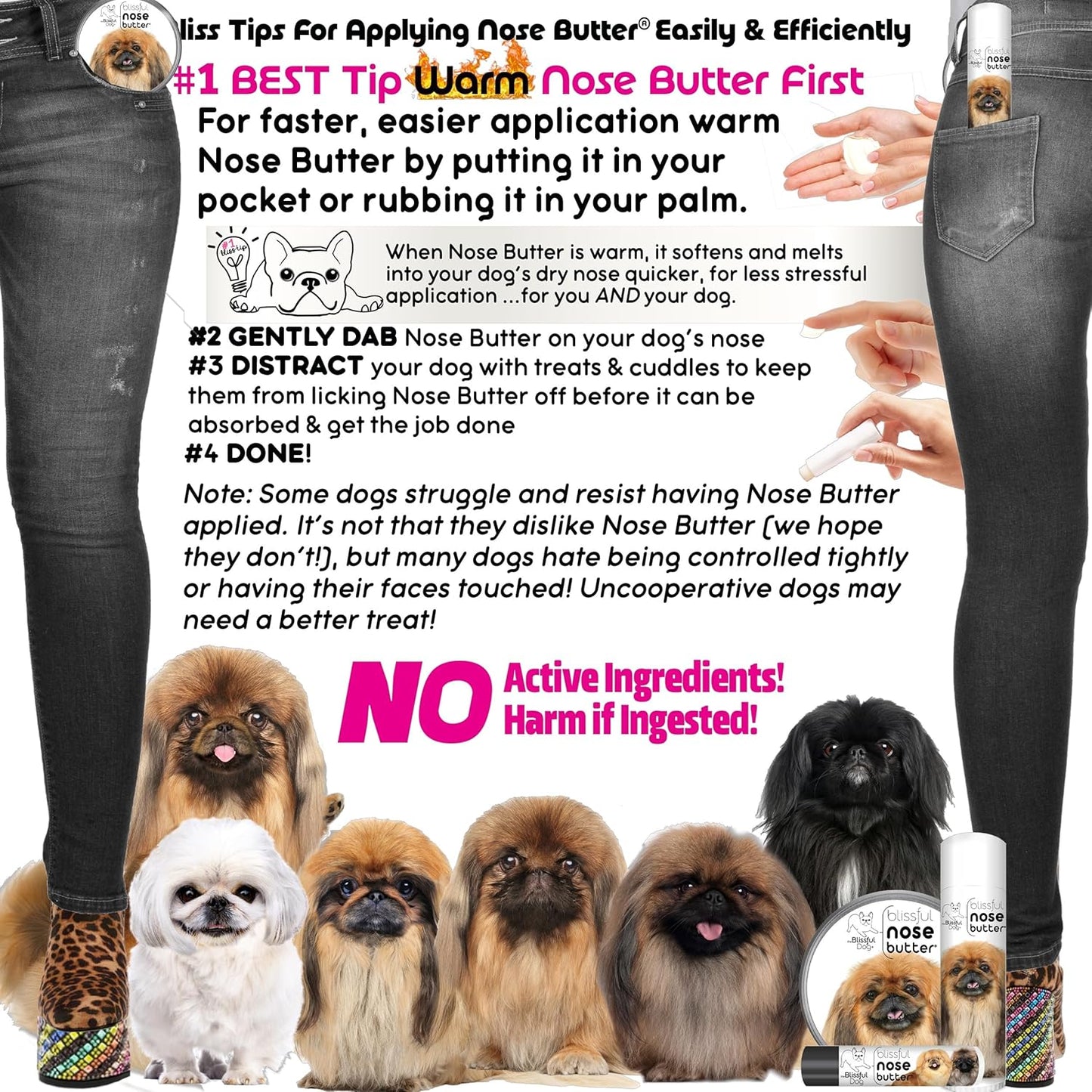 The Blissful Dog Pekingese Nose Butter for Dry, Cracked Skin, Lick-Safe Dog Nose Balm with Moisturizing Shea Butter, Almond, Olive, and Essential Oils, Pet Supplies, Uncented, 8 oz.