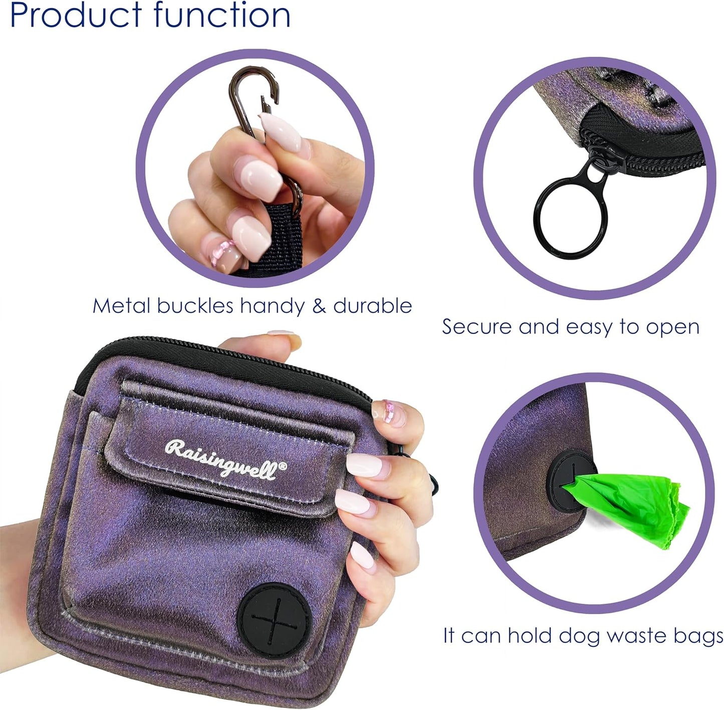 Dog Treat Pouch for Pet Walking and Training with Clicker Poop Bags and Double Bag Design Small Fanny Zipper Pack Holder for Puppy Snack Dispenser Kit for Leash and Outdoor Use (NM-Purple,)