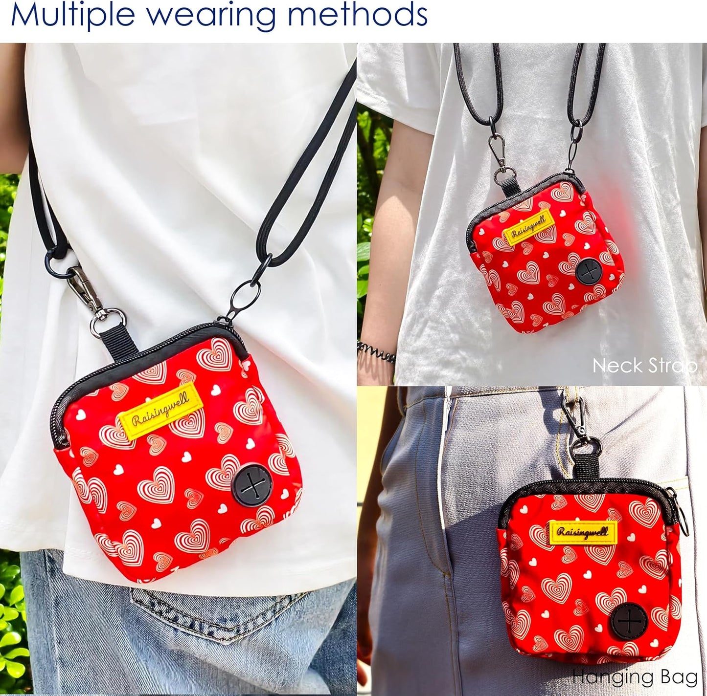 Dog Treat Pouch for Pet Walking and Training with Clicker Poop Bags Small Fanny Zipper Pack Holder for Puppy Snack Dispenser Kit for Leash and Outdoor Use (Valentine)