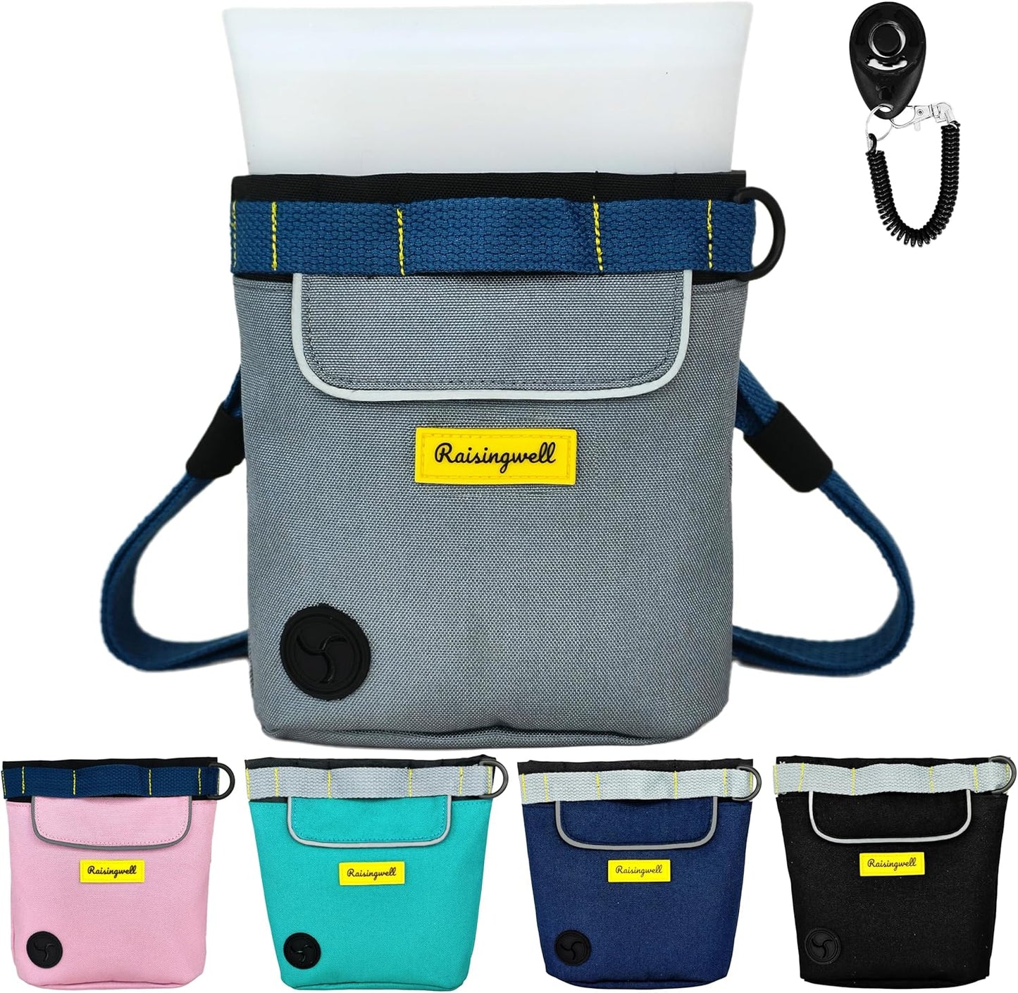 Dog Treat Pouch for Pet Walking and Training with Clicker 2 Cup Silicone Bag Small Fanny Pack Holder for Puppy Snack Dispenser Kit for Leash and Outdoor Use (Gray)