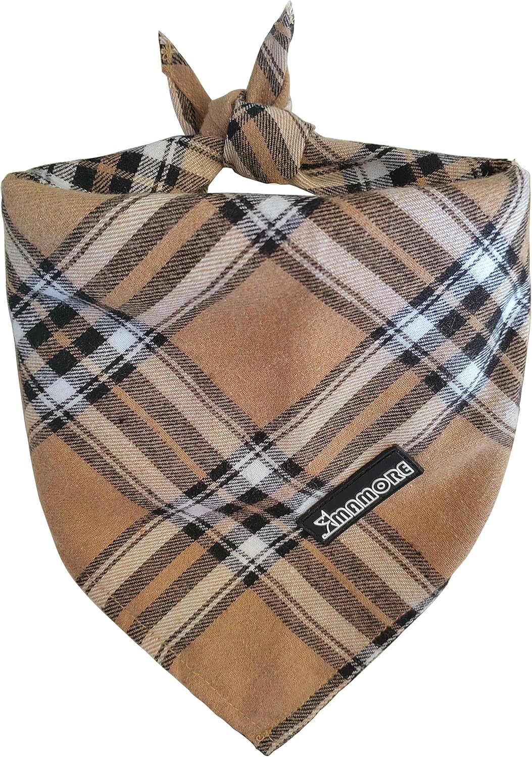 Adjustable Plaid Dog Bandanas,1PC Soft Washable Cotton Triangle Bib Kerchief Scarfs for Small Medium Large Dogs and Cats (Light Khaki, Large)