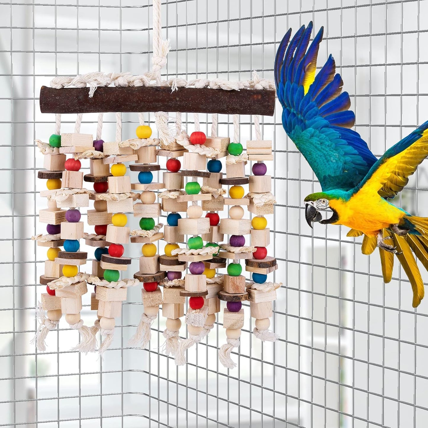 Deloky Large Bird Parrot Chewing Toy -Natural Wooden Blocks Bird Parrot Tearing Toys Suggested for Large Macaws cokatoos,African Grey and a Variety of Amazon Parrots (Natural)
