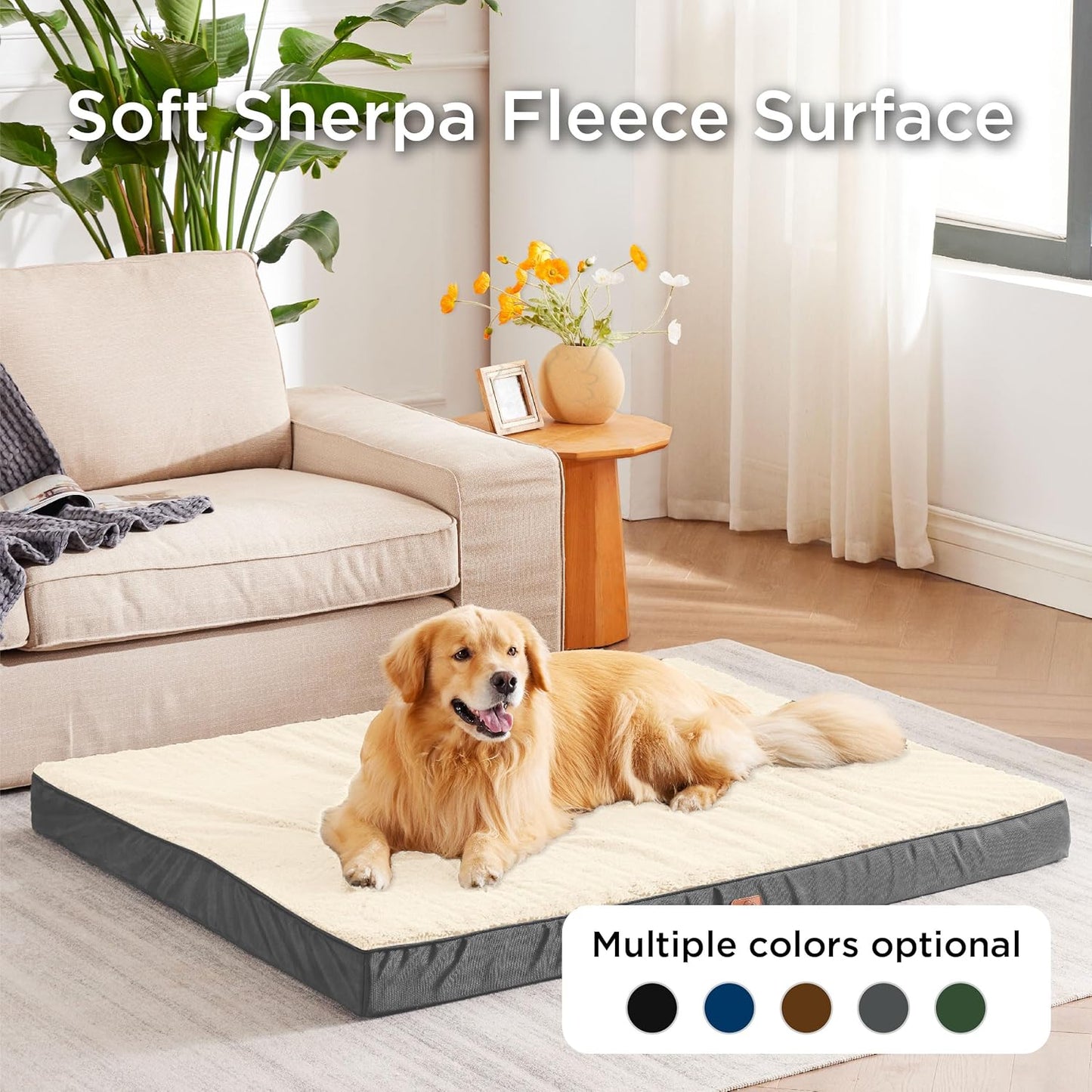 Bedsure XL Dog Beds Large Sized Dog -Orthopedic Flat Extra Large Pet Beds with Removable Washable Cover, Egg Crate Foam Mat, Suitable for Pet Up to 100 lbs