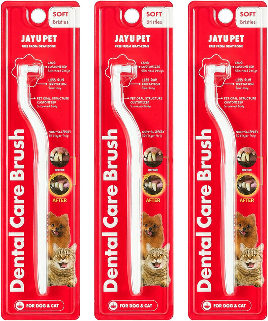 JAYU PET Dental Care Brush (Soft Bristles) 3ea - Dog Toothbrush, Cat Toothbrush, Dental Care for Kitten and Small Dogs, Removing Old Plaque and Tartar, Cat Teeth Brushing & Easy Cleaning