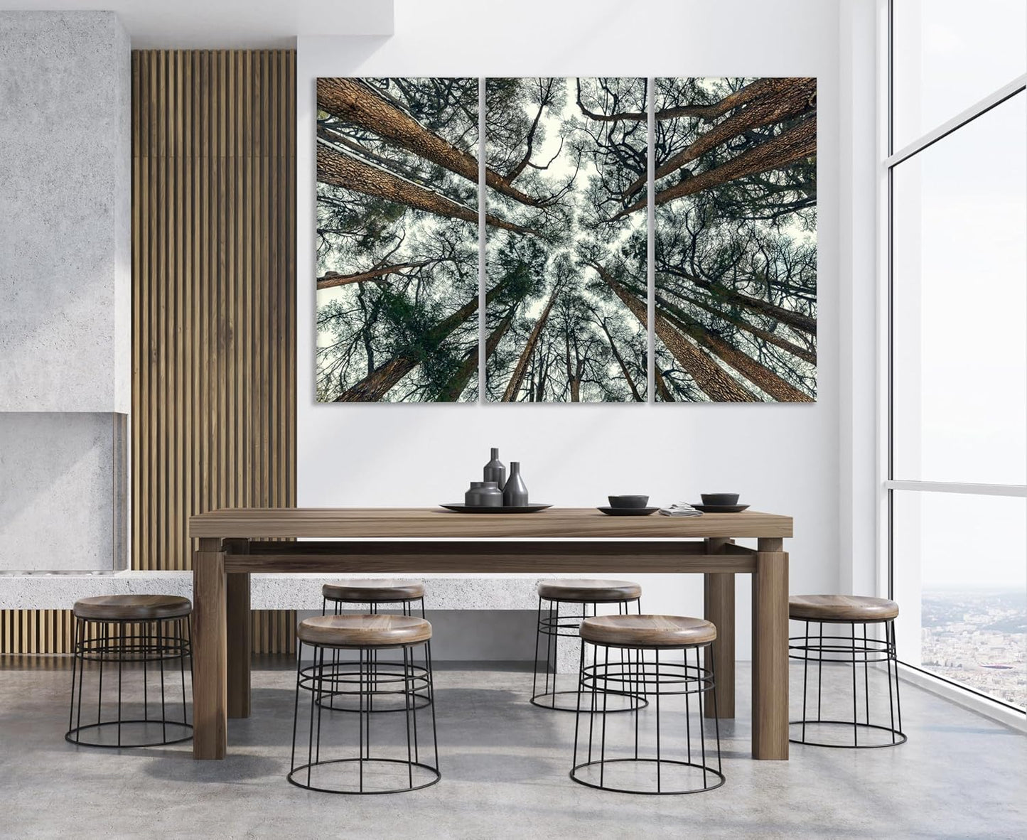 Nature Wall Art Prints - Ocean Forest Mountain Lake Canvas Landscapes - Small to Extra Large Living Room Bedroom Kitchen Bathroom Décor (Trees and Sky, 55L" x 83W"- 3 Panels)