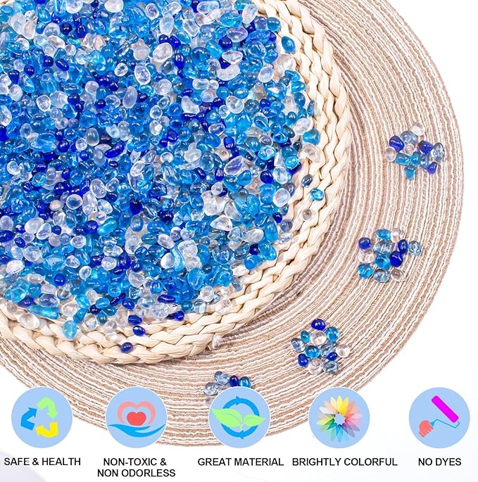 Keedolla 15 Oz Blue Mix Aquarium Glass Pebbles Stones Fish Tank Rocks Gravel, Aquarium Rocks Glass Gems Stones for Crafts, Vase Fillers, Garden, Succulent Plants Decor
