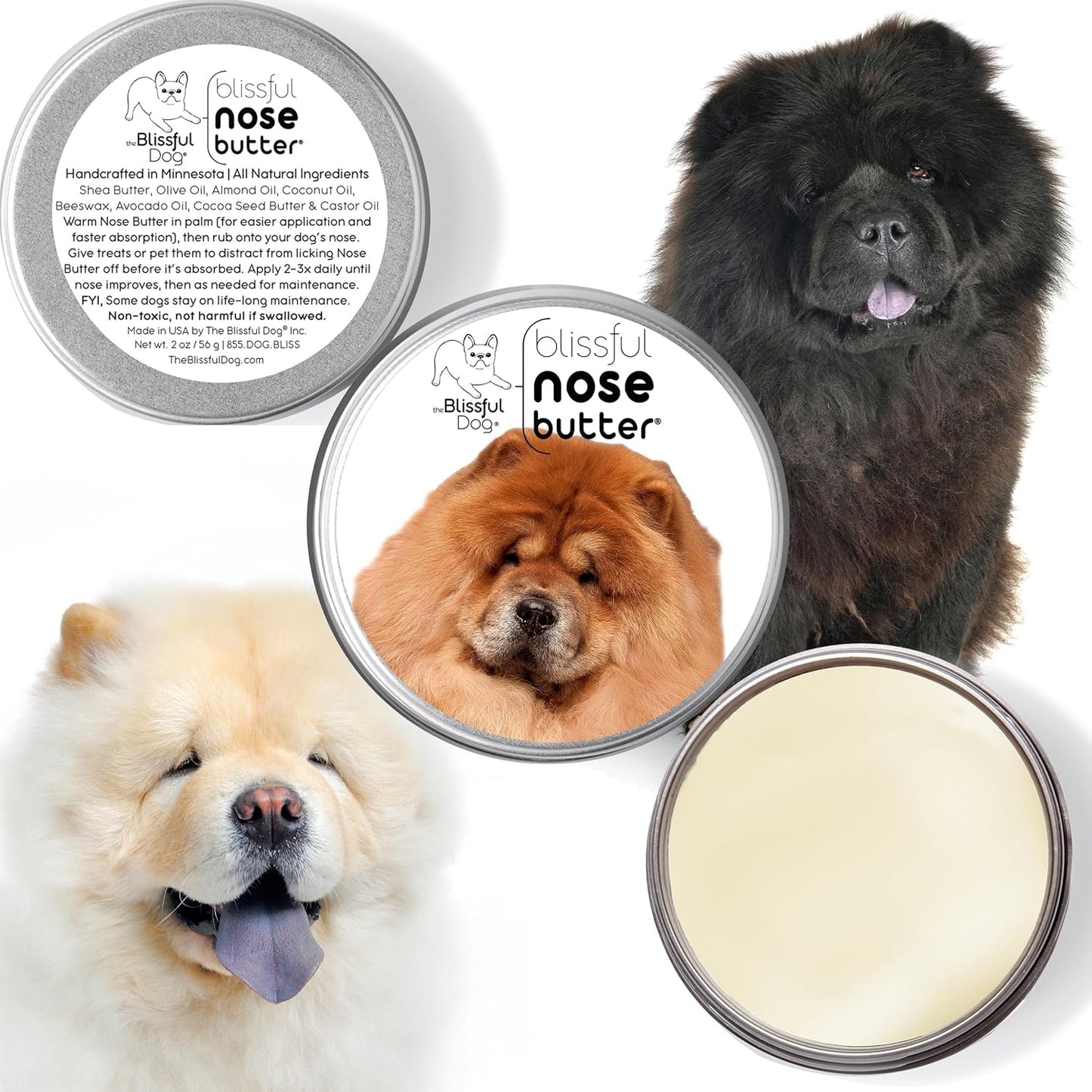 The Blissful Dog Chow Nose Butter for Dry, Cracked Skin, Lick-Safe Dog Nose Balm with Moisturizing Shea Butter, Almond, Olive, and Essential Oils, Pet Supplies, Uncented, 8 oz.