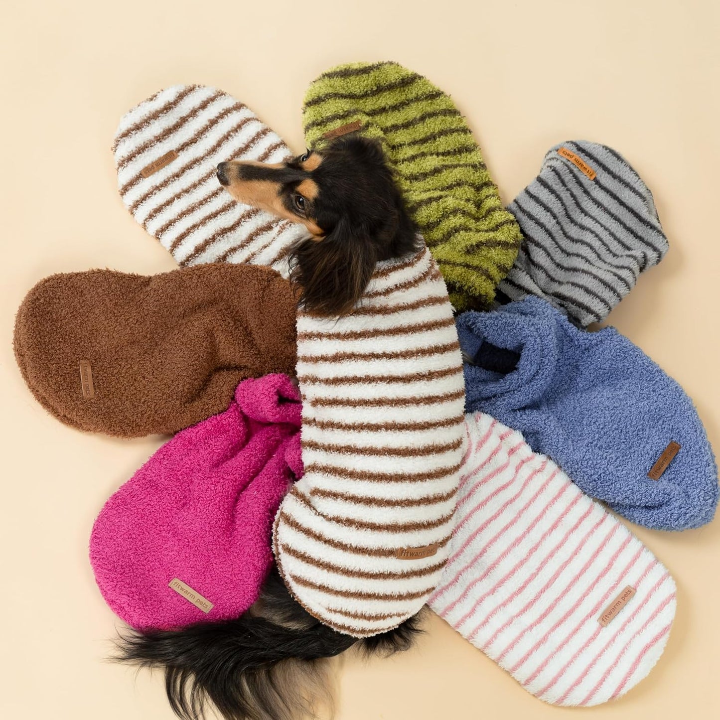 Fitwarm 2 Pack Striped Fleece Dog Sweater, Warm Winter Clothes for Small Dogs Boy Girl, Fuzzy Pet Outfit, White, Brown, Large