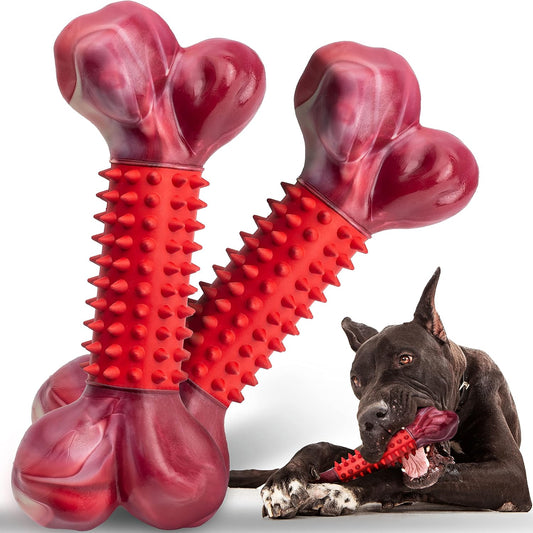 Apasiri Tough Dog Toys for Aggressive Chewers Large Breed, 2-Pack Dogs Chew Toys for Large Medium Dogs, Nylon and Rubber Dog-Bones for Teething Chew, Beef Flavor, for Doggo 20-75 lbs