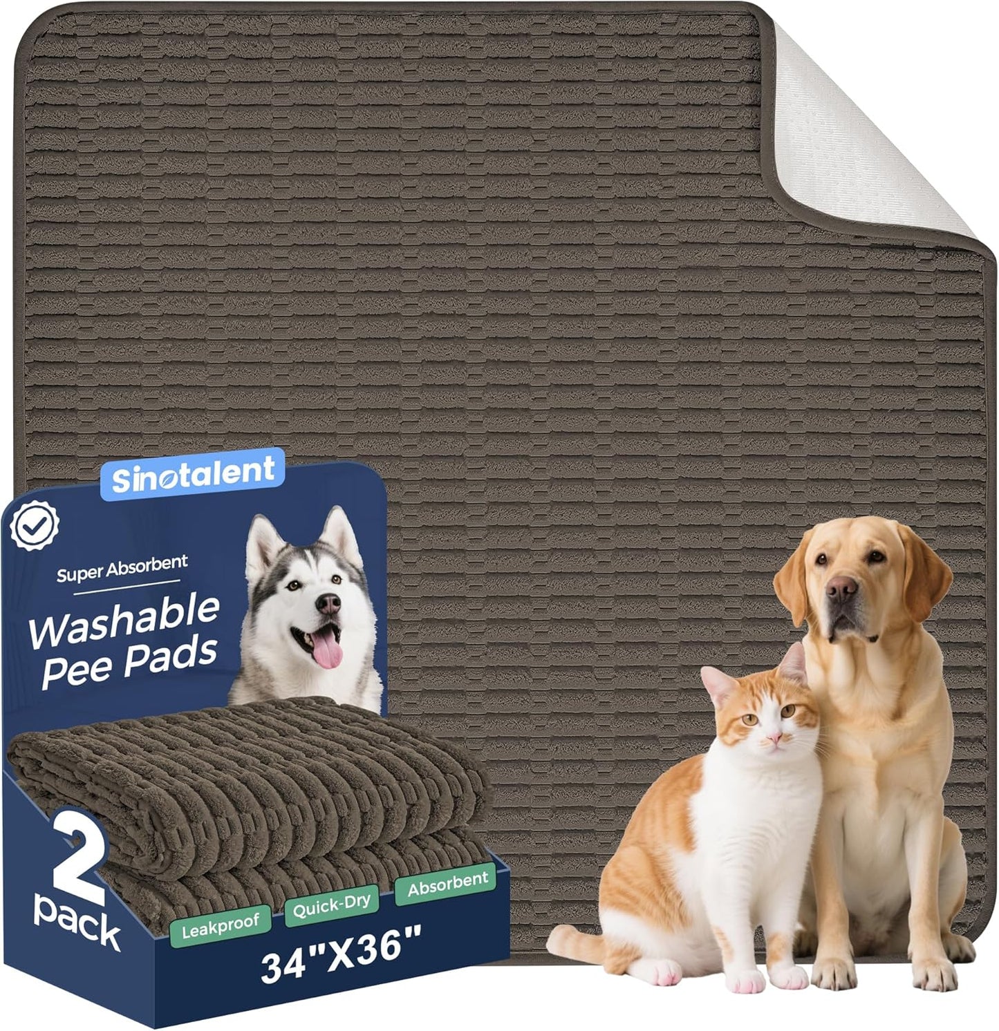 Washable Pee Pads for Dogs, 2 Pack Reusable Puppy Pads Dog Pads, Non-Slip Dog Pee Pads, Leakproof Pet Pee Pads Wee Wee Pads for Dogs. (Coffee, 34"x36"(Pack of 2))