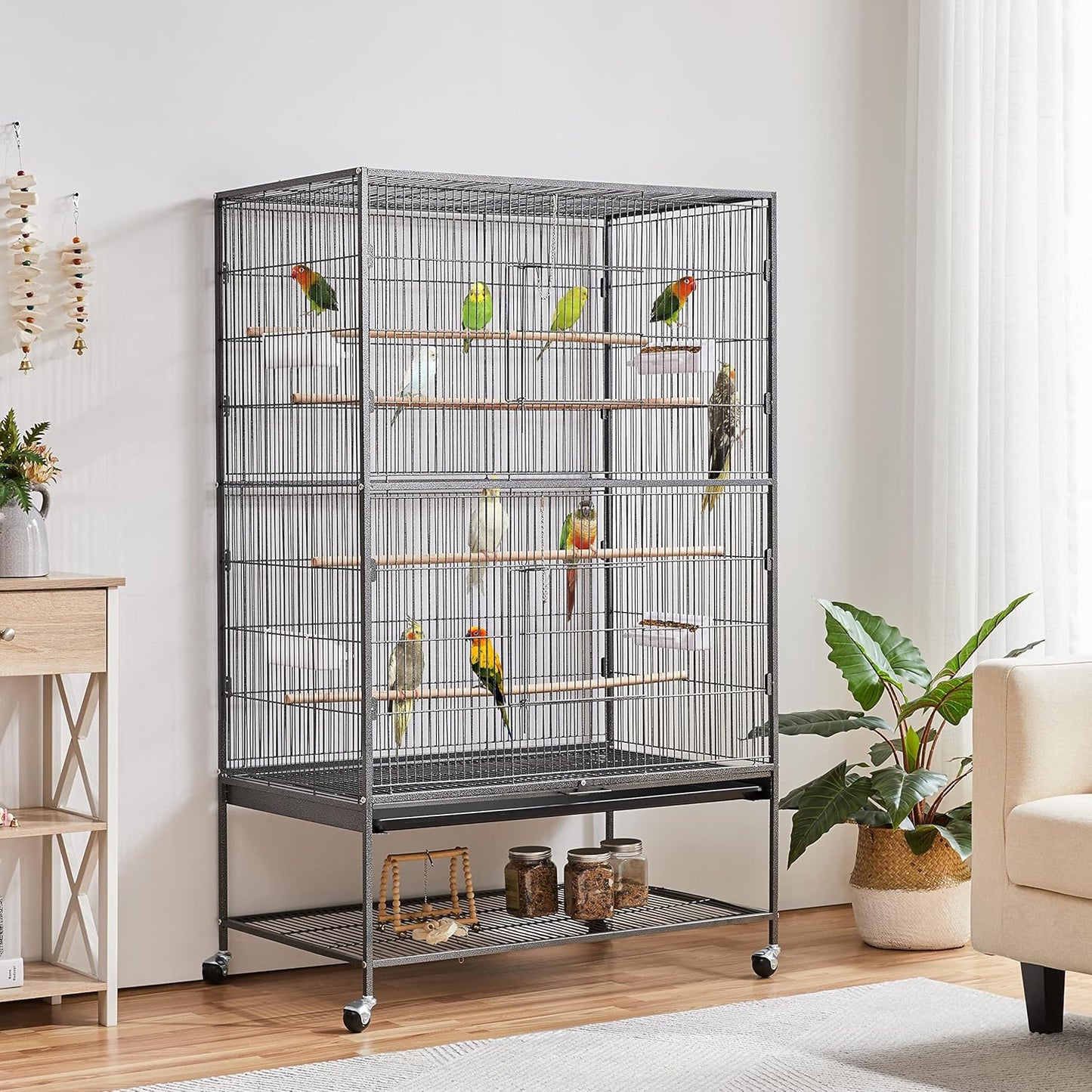 Yaheetech 60.5inch Extra Large Bird Cage Metal Parrot Cage Flight Cage for Cockatiels African Grey Quaker Green Cheek Sun Conure Medium Birds Parrots