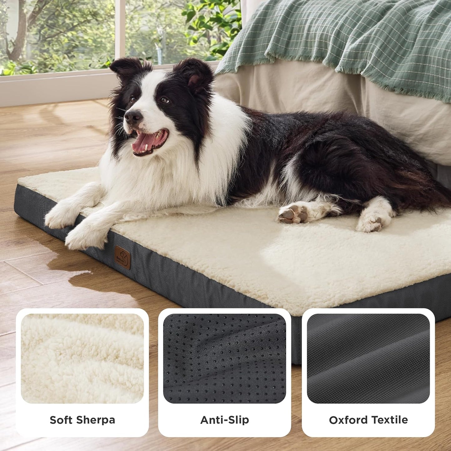 Bedsure Dog Beds Large Sized Dog - Orthopedic Flat Pet Beds with Removable Washable Cover, Egg Crate Foam Puppy Mat, Suitable for Pet Up to 65 lbs