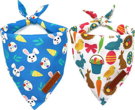 Realeaf Easter Dog Bandanas 2 Pack, Reversible Bunny Carrot and Easter Eggs Pet Scarf for Boy and Girl, Premium Durable Fabric, Holiday Bandana for Medium and Large Dogs Pets(Large)