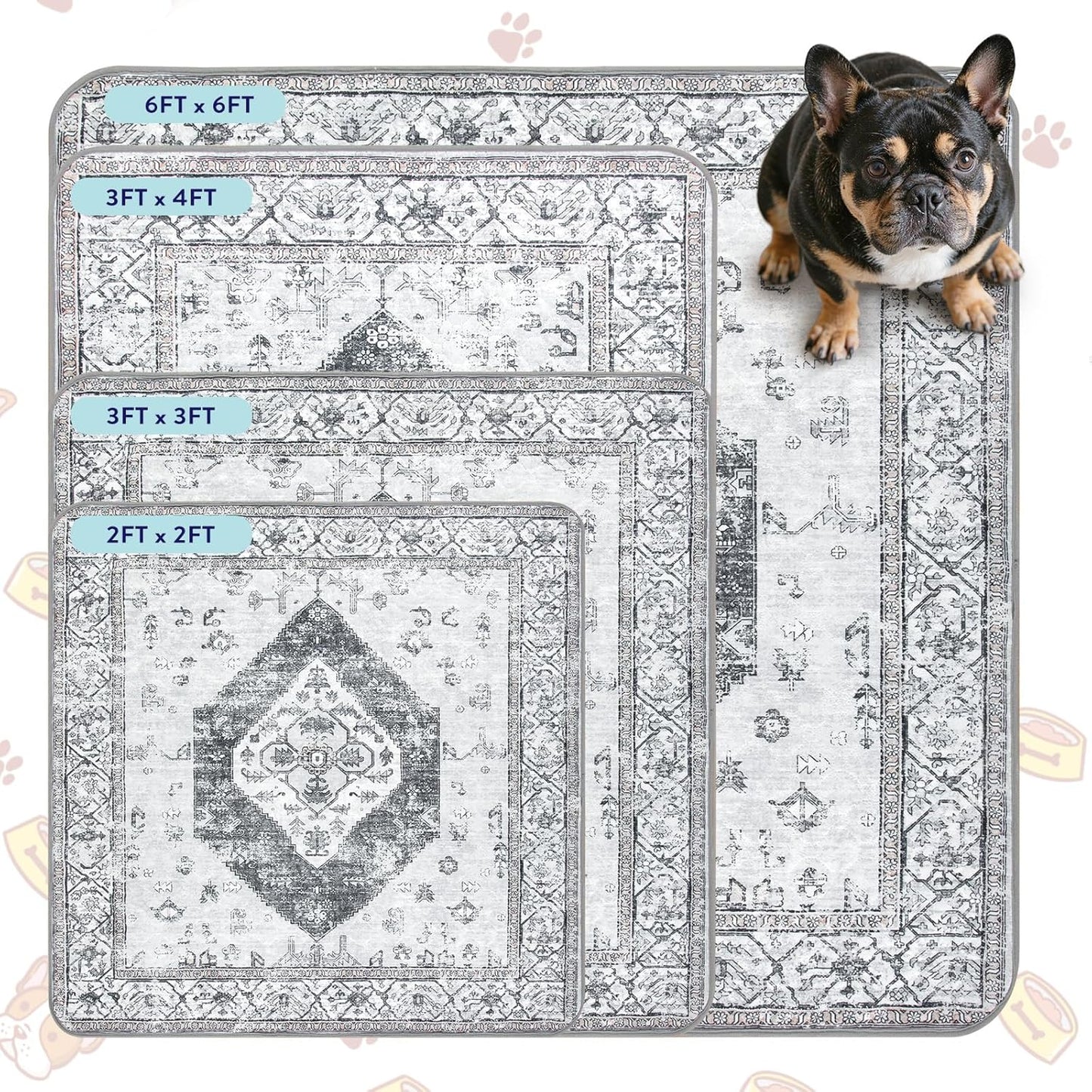 Lahome Extra-Large Washable Dog Pee Pads (72"x72") - Super Absorbent & Waterproof - Leakproof Reusable Mat for Playpens, Beds & Whelping, Convenient Cleanup,Gray