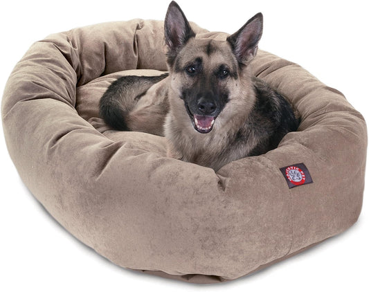 Majestic Pet 52 Inch Micro Velvet Calming Dog Bed Washable 52x35x11 (inch) – Cozy Soft Round Donut Dog Bed with Spine for Head Support -Pet Bed X- Large - Pearl (2025)