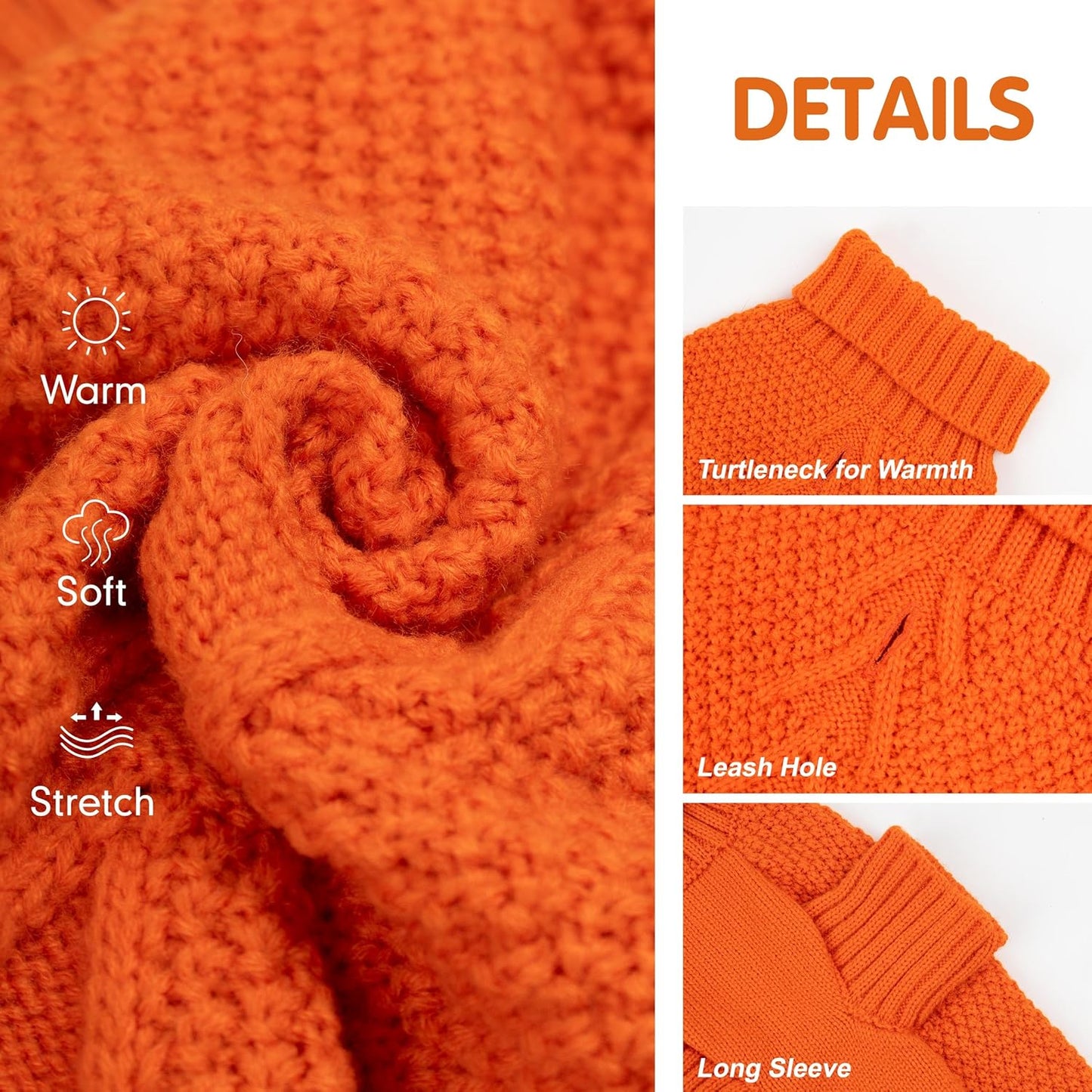 cyeollo Dog Sweater Pullover Turtleneck for Dogs, Classic Knitwear Fall Winter Cold Weather Dog Clothes Warm Pet Apparel Small Medium Large Doggie Sweaters, Orange M
