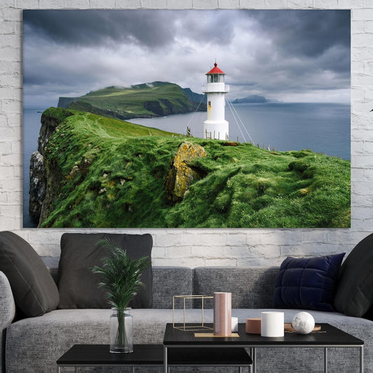 Nature Wall Art Prints - Ocean Forest Mountain Lake Canvas Landscapes - Small to Extra Large Living Room Bedroom Kitchen Bathroom Décor (Stormy Sky Lighthouse, 16L" x 24W")