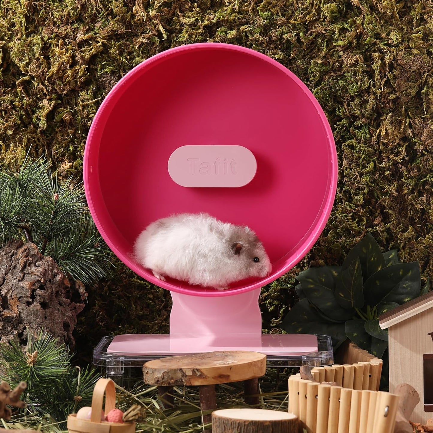 Silent Hamster Wheel 8.7 Inch Dual-Bearings Small Animals Quiet Running Exercise Wheels, Height Adjustable for Dwarf Hamsters, Gerbils, Mice, Hedgehog, or Other Small Pets,Raspberry Pink