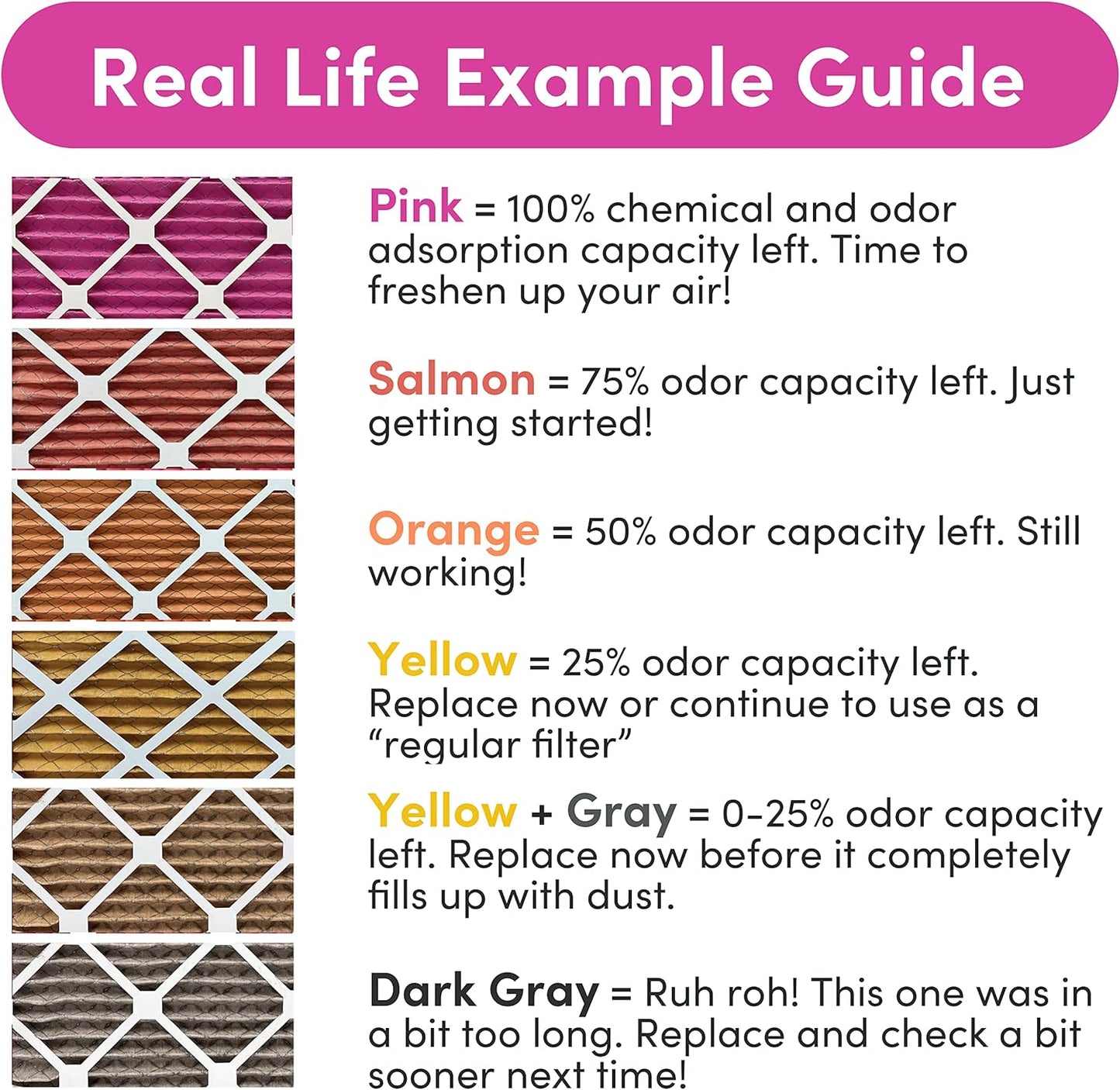 Colorfil 16x25x1 Air Filter (6-Pack) | Made in the USA | Color Changing | Remove Cat and Dog Odor | MERV 8 for Pet Hair Dander and Dust | 15.5"x24.5"x0.75" Exact Size