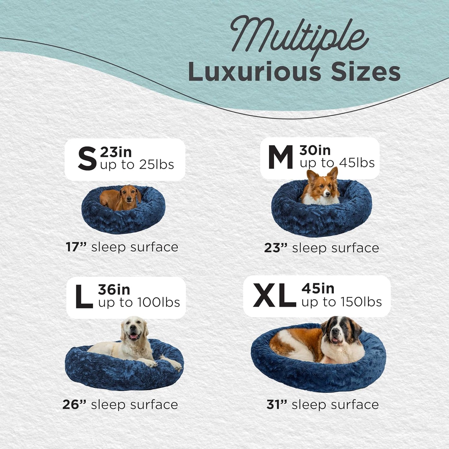 Best Friends by Sheri Original Calming Donut Dog and Cat Bed, Lux Faux Fur, Navy Blue, XL (45in x 45in) - Anxiety Relief for Pets Up to 150 lbs