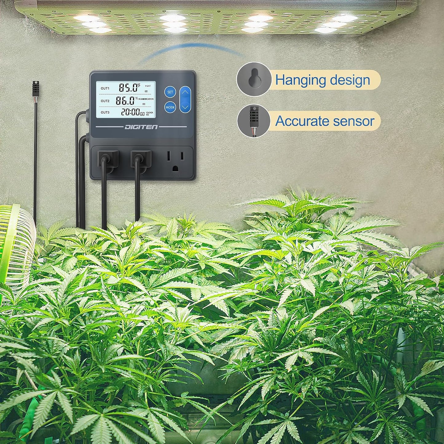Digital Temperature Humidity Controller Pre-Wired Outlets for Mushroom, Reptile, Heating/Cooling On Outlet 1, Humidifier/Dehumidifier On Outlet2, Timer On Outlet 3