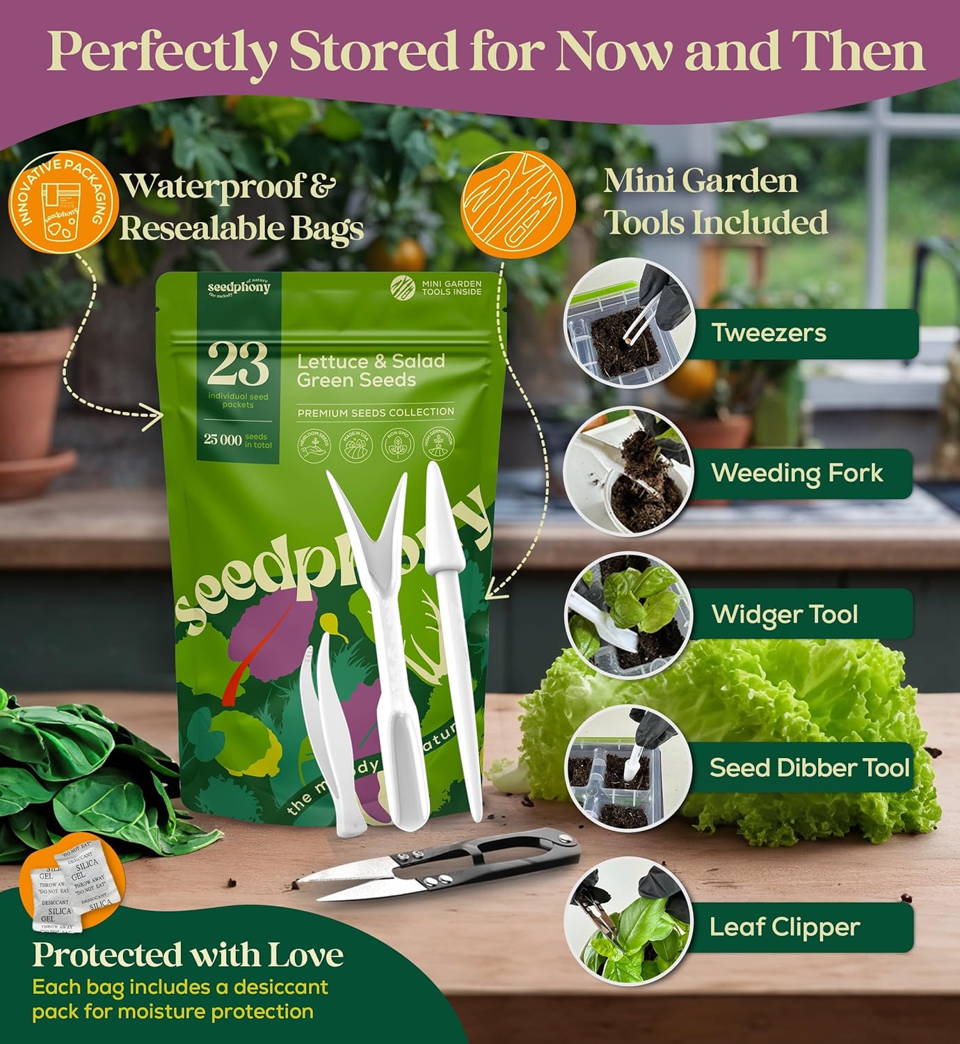 23 Lettuce & Salad Greens Seeds Variety Pack - 25,000+ Non-GMO Heirloom Greens Seeds for Planting Lettuce Indoor & Outdoor: Arugula, Mizuna, Kale, Spinach, Swiss Chard, Mache & More Lettuce Seeds