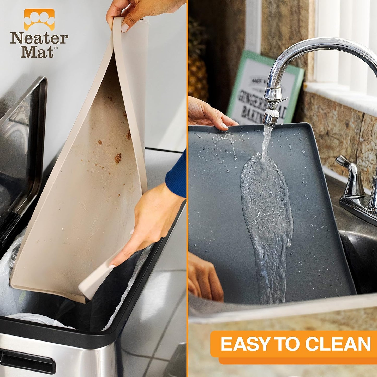 Neater Pet Brands Neater Mat Pet Mats for Food and Water, Cat & Dog Bowl Mat Waterproof Silicone, Feeding Tray, Dog Food Mats for Floors, Placemat w/Raised Edge for Under Bowls, 32" x 24", Grey