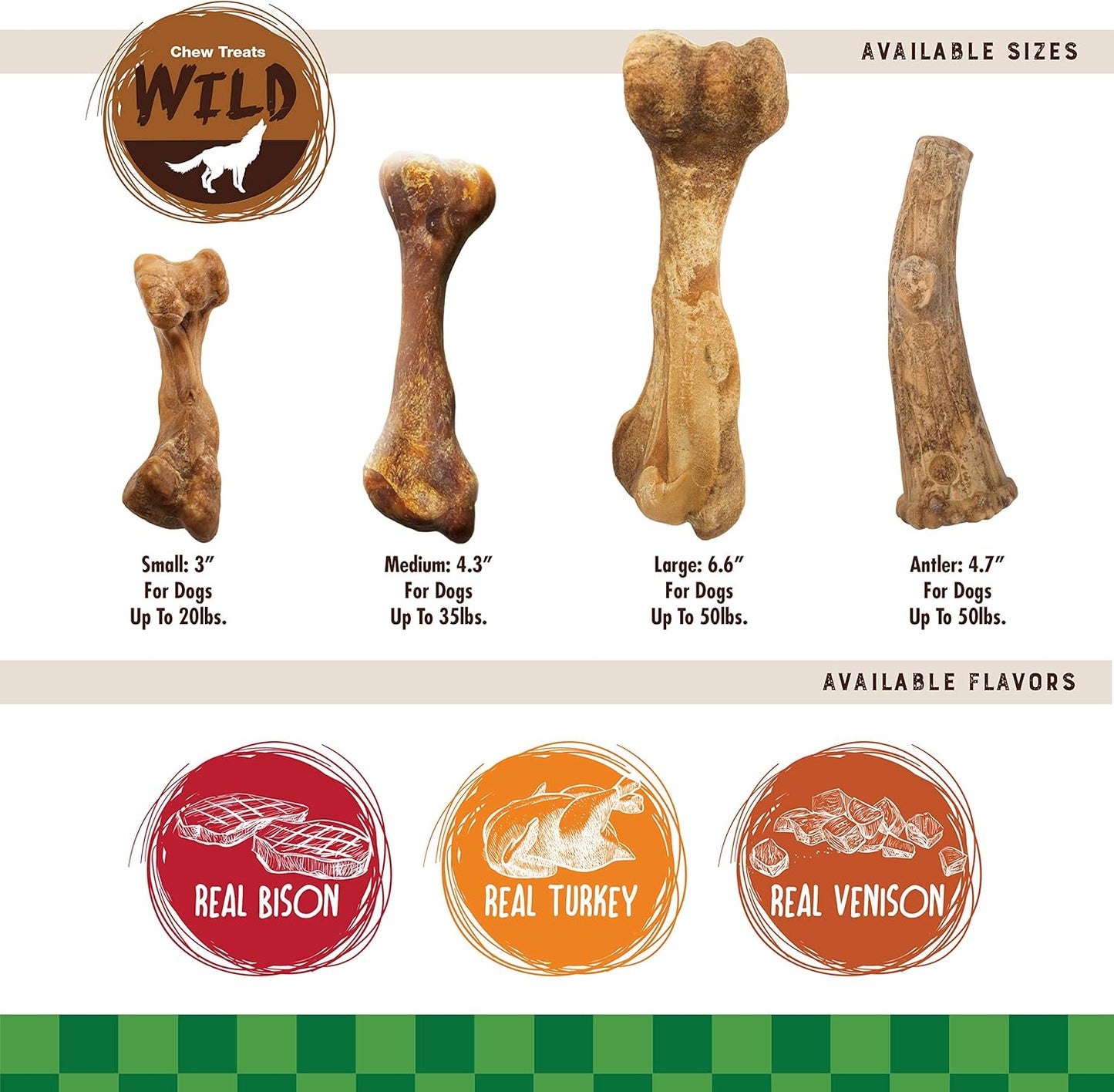 Nylabone Healthy Edibles WILD Natural Long-Lasting Bison Flavor Bone Chew Treats for Dogs, Medium (2 Count)