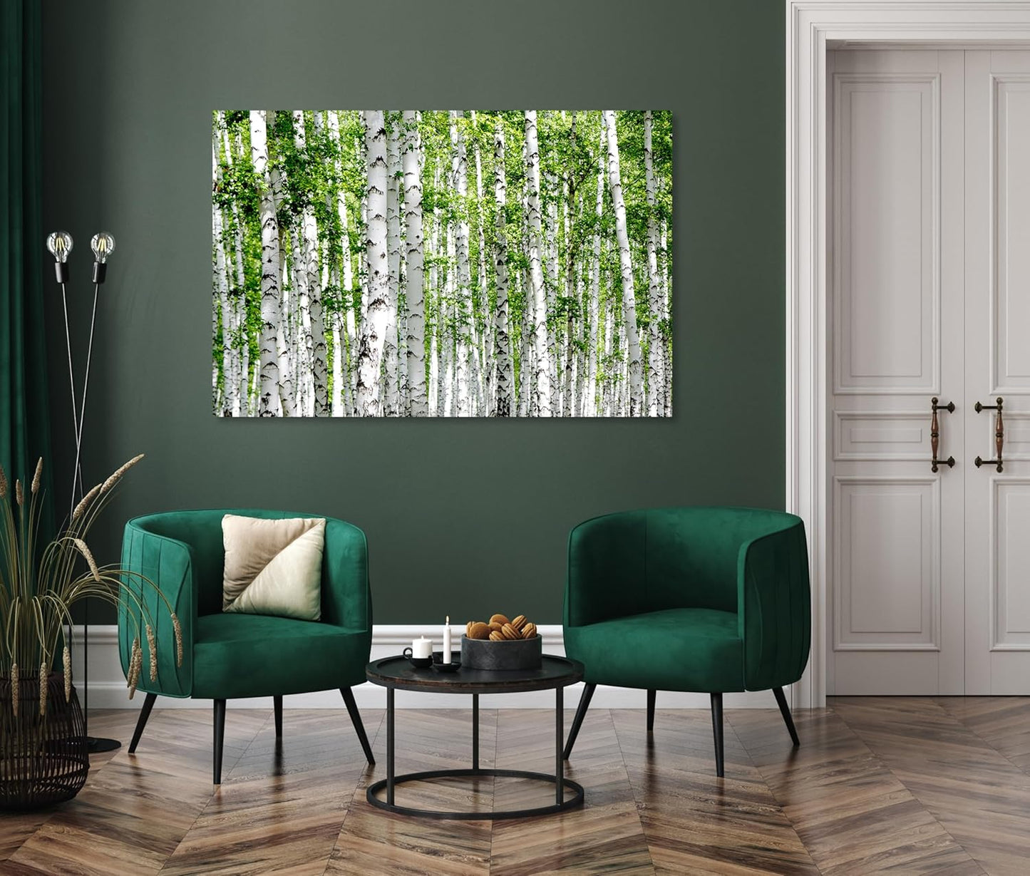 Nature Wall Art Prints - Ocean Forest Mountain Lake Canvas Landscapes - Small to Extra Large Living Room Bedroom Kitchen Bathroom Décor (Green Brich Trees, 35L" x 53W")