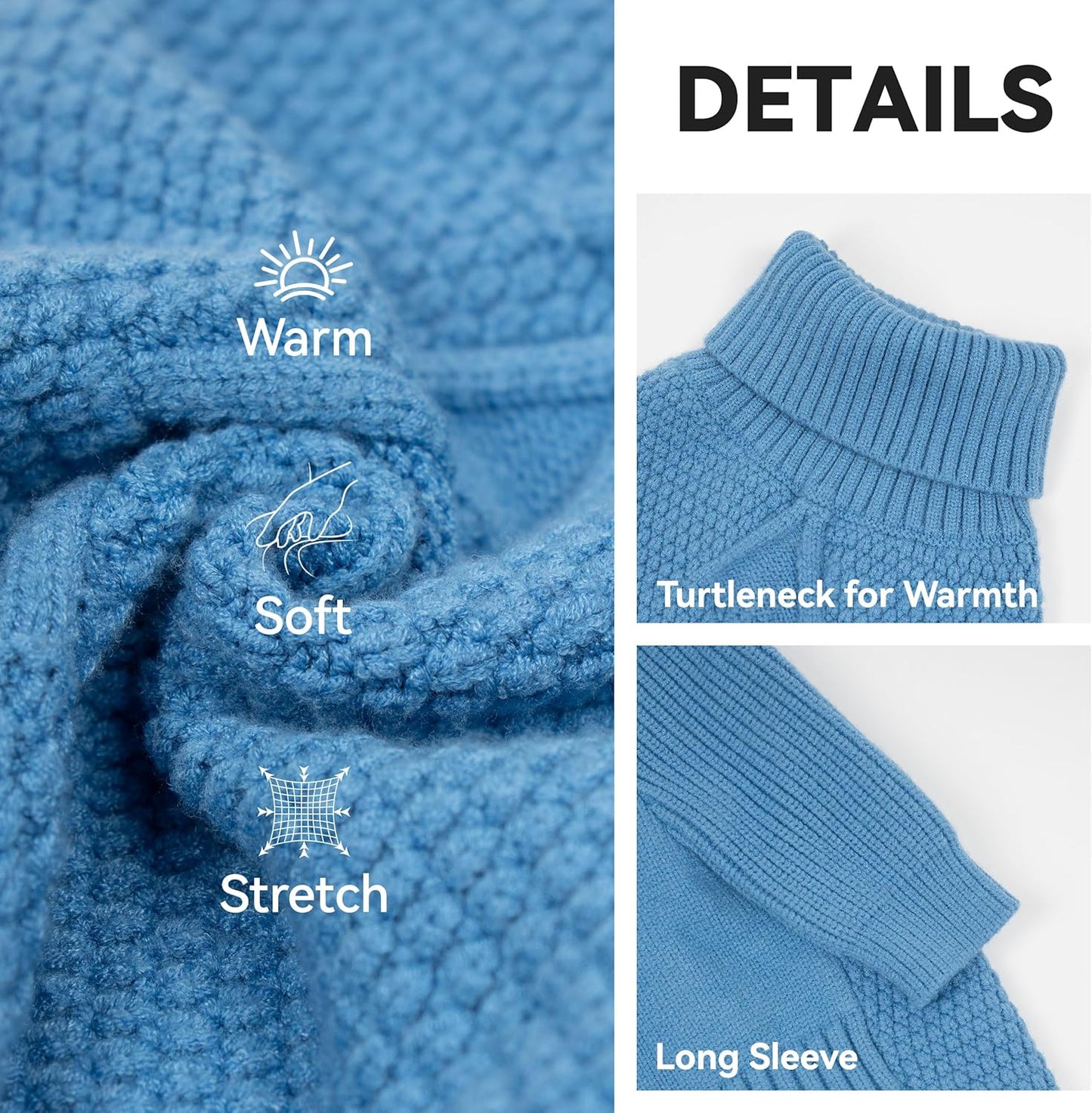 cyeollo Small Dog Sweater, Warm Turtleneck Sweaters for Small Dogs Boy, Knit Doggy Sweatshirt with Sleeves Fall Winter Pullover Cold Weather Dog Clothes for Indoor & Outdoor Wear, Blue S