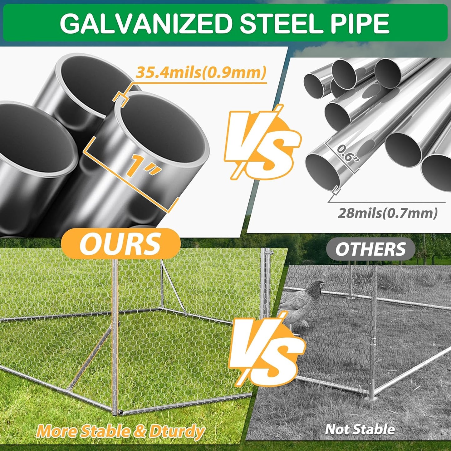 Large Metal Chicken Coop, Walk-in Chicken Run Pen with Waterproof Cover, Dome Roof Poultry Cage for Outdoor, Backyard, Farm (8.96'Wx18.9'Lx6.4'H)