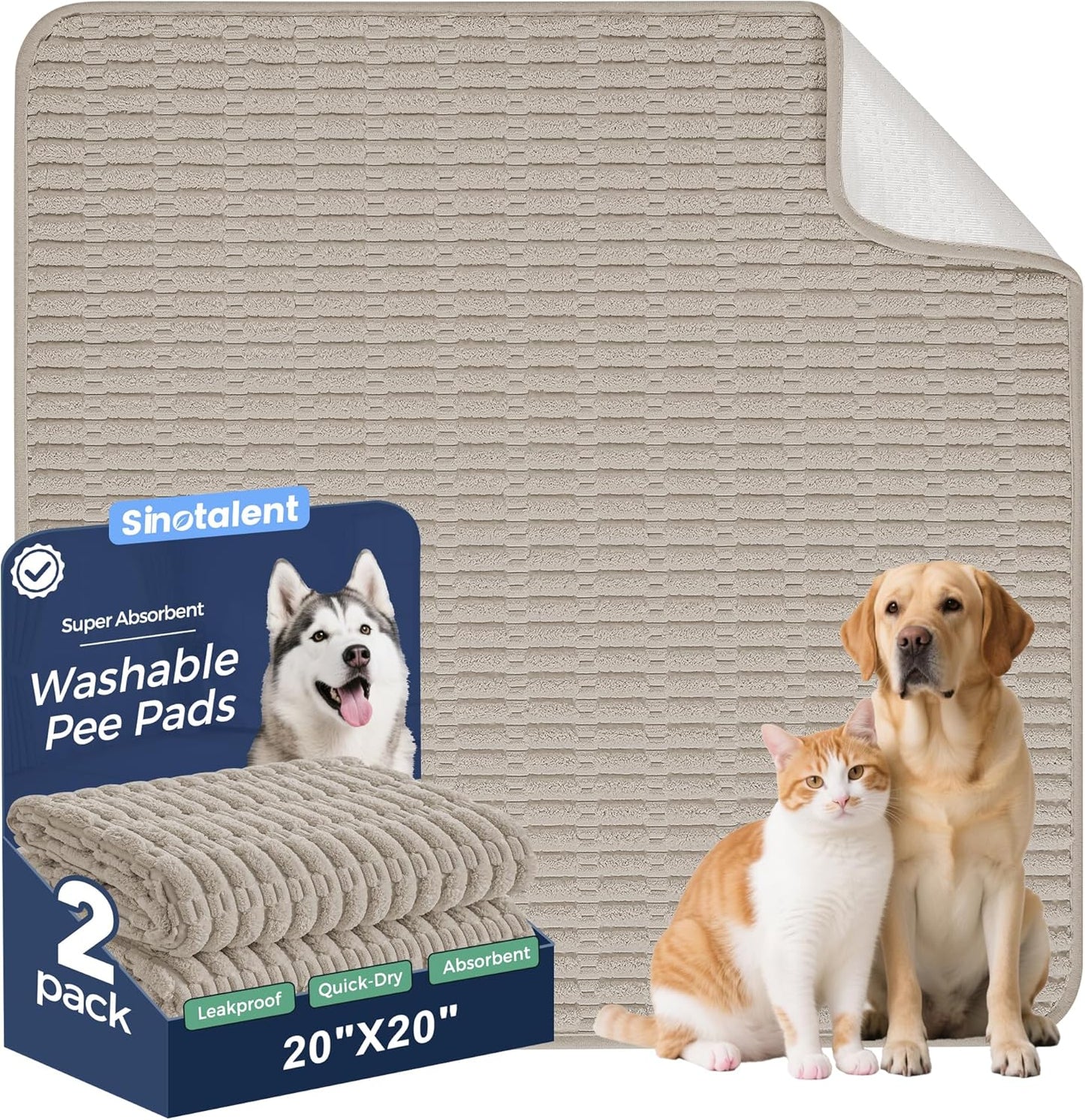 Washable Pee Pads for Dogs, 2 Pack Reusable Puppy Pads Dog Pads, Non-Slip Dog Pee Pads, Leakproof Pet Pee Pads Wee Wee Pads for Dogs. (Brown, 20"x20"(Pack of 2))