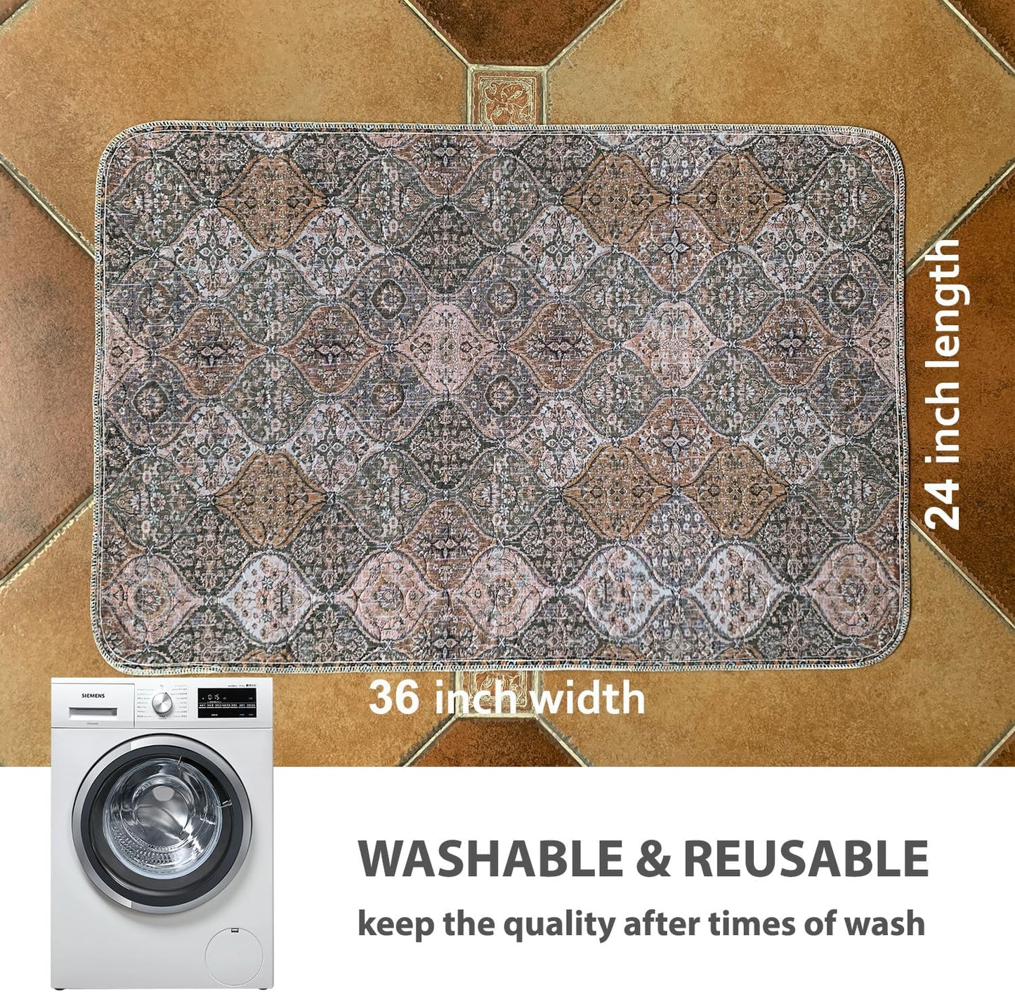 nunubaby Washable Pee Pads for Dogs, Stylish, Non-Slip and Leak-Proof Pee Pads. Reusable Potty Pads for Dogs for Crates and Floors.(Brown/Multi, 24" x36")