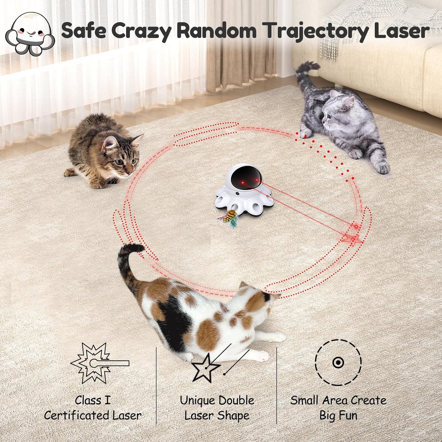 ORSDA Cat Laser Toy, 2-in-1 Interactive Automatic Motion Activated Moving 8 Holes Whack A Mole Feather, USB Rechargeable Electronic Smart Sensor Kitten Toys for Indoor Exercise