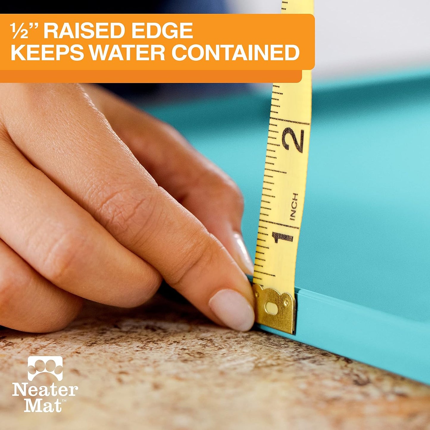 Neater Pet Brands Neater Mat Pet Mats for Food and Water, Cat & Dog Bowl Mat Waterproof Silicone, Feeding Tray, Dog Food Mats for Floors, Placemat w/Raised Edge for Under Bowls, 19” x 12”, Aquamarine