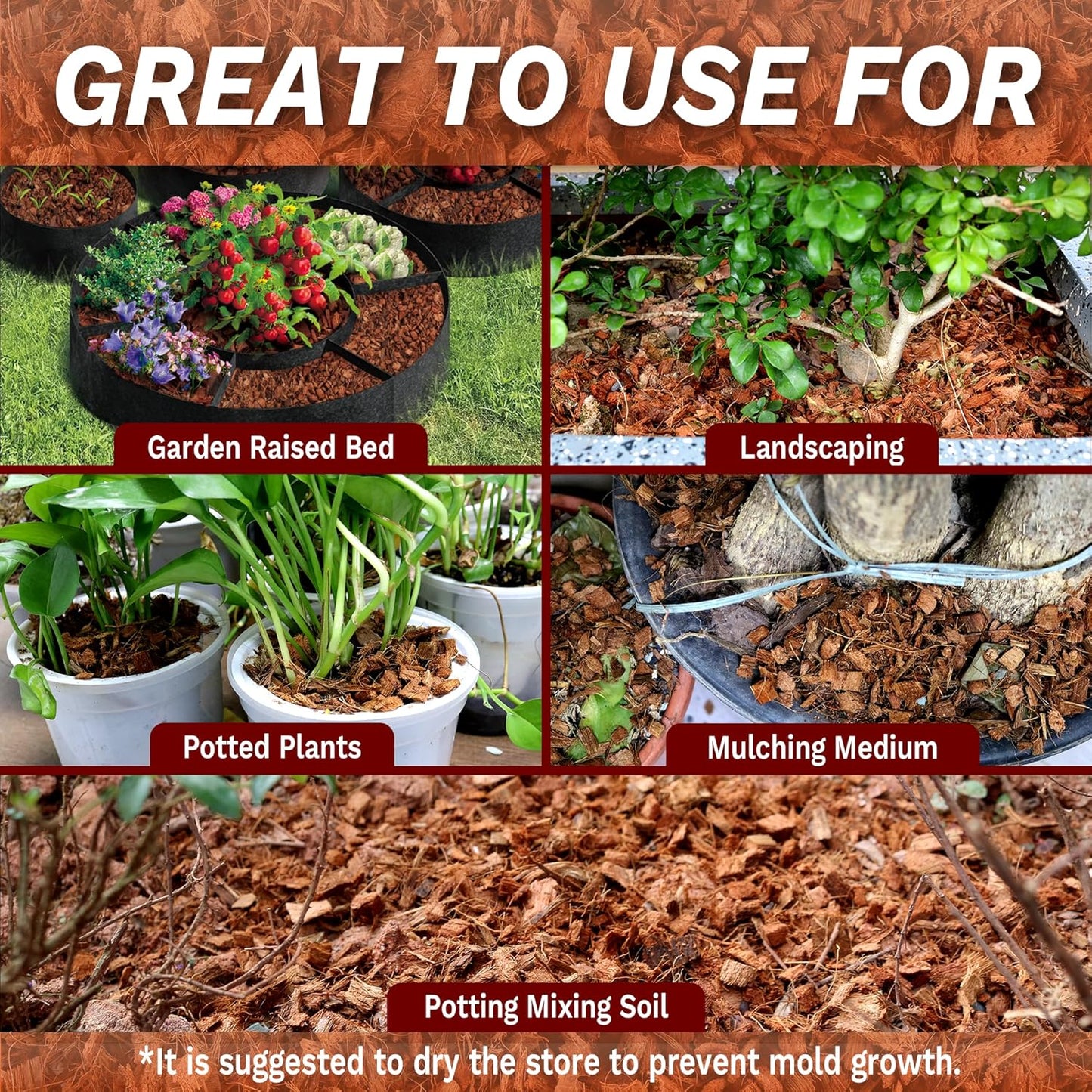 Coco Chips for Plant - COCOUNT SHEL 9 Pack Organic Coconut Husk Chips with Low EC & PH Balanced, High Expansion Coconut Substrate Coco Husk Mulch for Garden, Flowers and Reptile