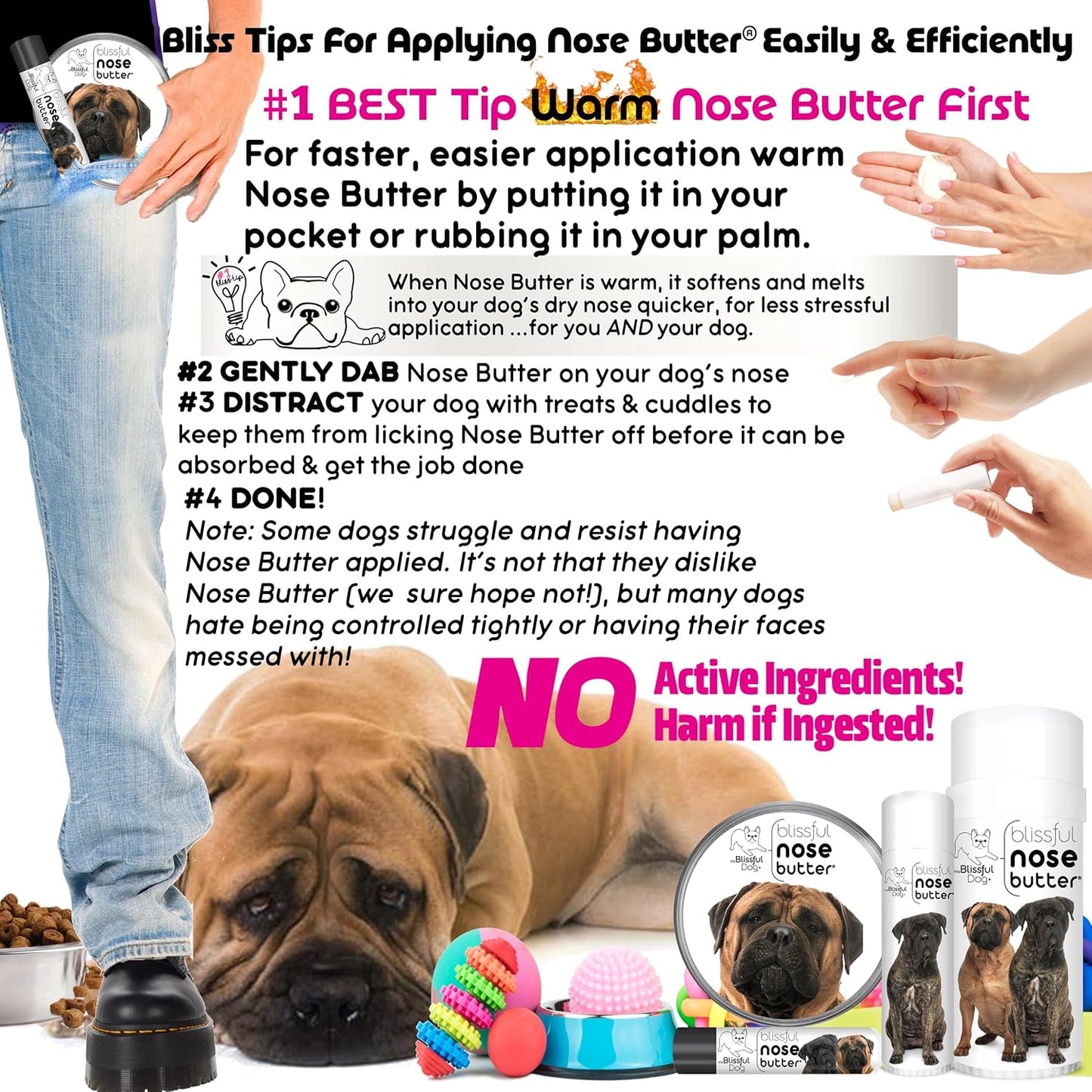 The Blissful Dog Bullmastiff Nose Butter for Dry, Cracked Skin, Lick-Safe Dog Nose Balm with Moisturizing Shea Butter, Almond, Olive, and Essential Oils, Pet Supplies, Uncented, 8 oz.