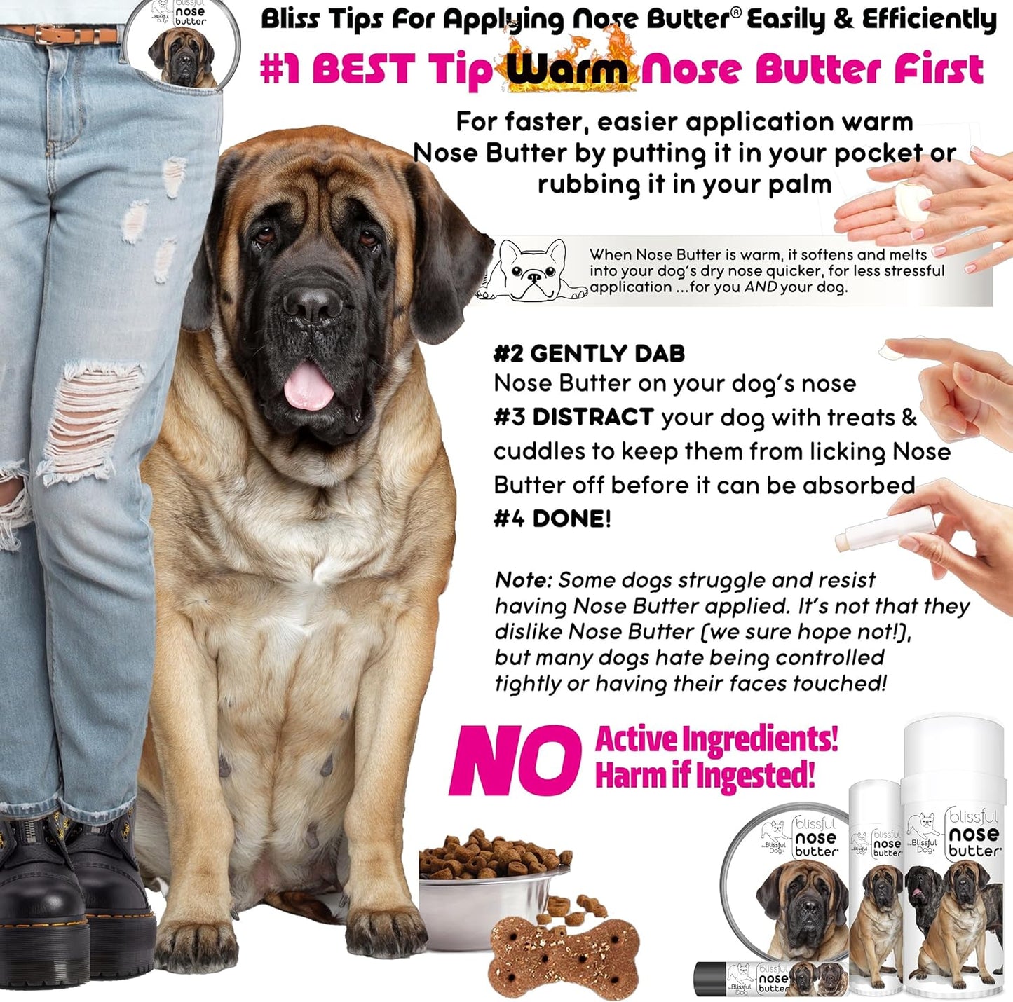 The Blissful Dog Mastiff Nose Butter for Dry, Cracked Skin, Lick-Safe Dog Nose Balm with Moisturizing Shea Butter, Almond, Olive, and Essential Oils, Pet Supplies, Uncented, 0.50 oz.