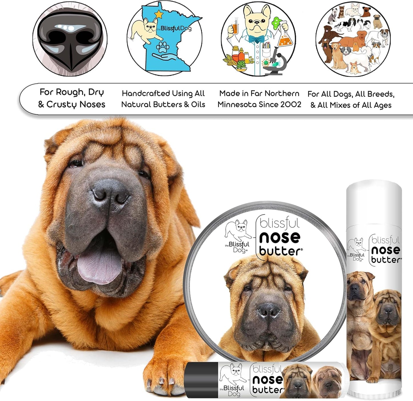 The Blissful Dog Chinese Shar-Pei Unscented Nose Butter, 16oz