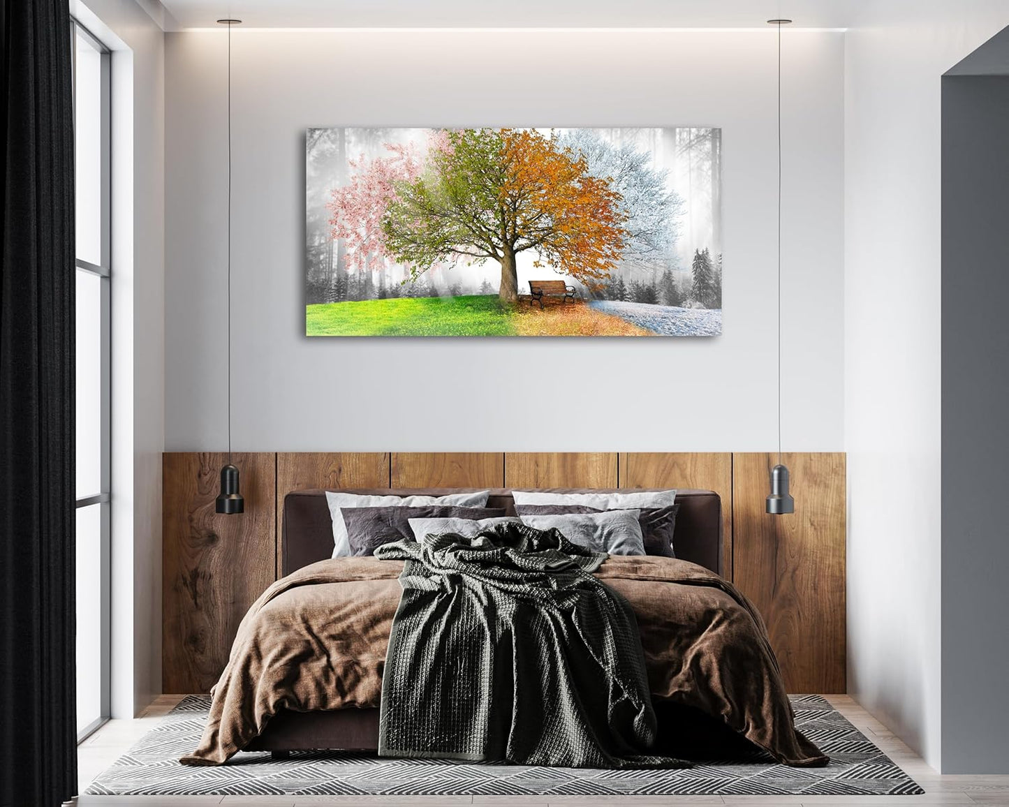 Jiuqinghua Canvas Prints Wall Art Decor Large Four Seasons Tree Picture 1 Panel Spring Summer Autumn Winter Tree Painting Artwork for Dining Room Kitchen Home Decor Stretched and Framed Ready to Hang